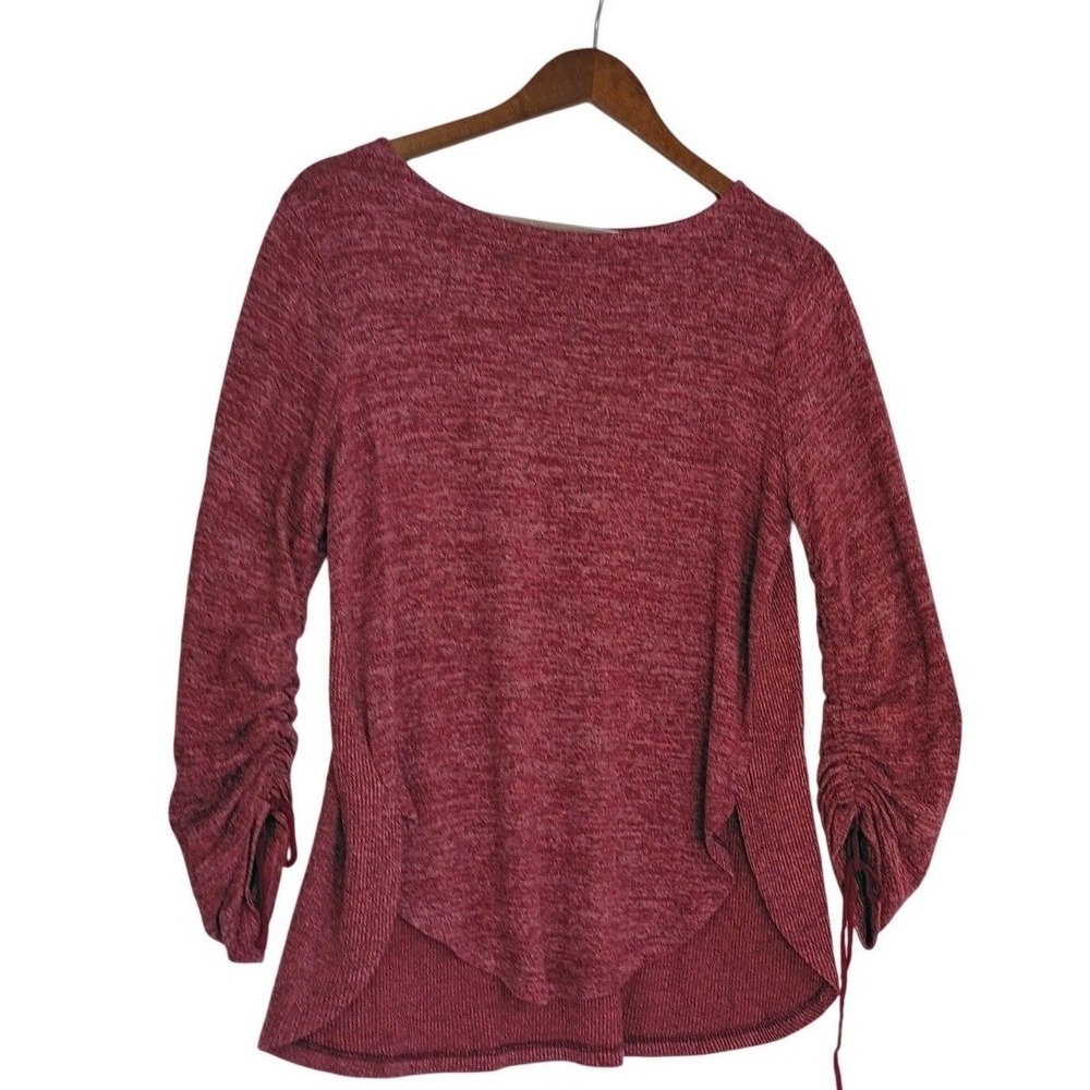 Anthropologie Saturday Sunday Burgundy Heathered Layered Top Boho Cozy Fits S/M